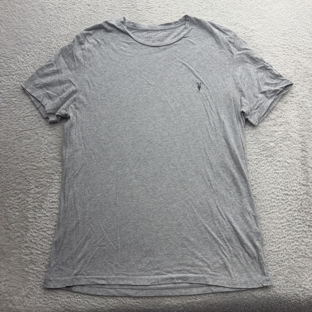 AllSaints Mens Tonic Crew Neck Slim Fit Grey Marl Ramskull Logo T-Shirt XL